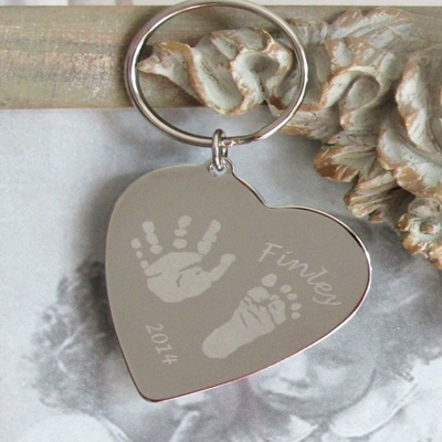 Hand And Footprint Heart Keyring
